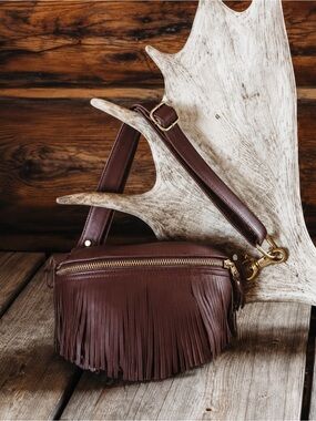 Crossbow 3-Way Fringe Sidekick Leather Belt Bag in Mahogany Brown
